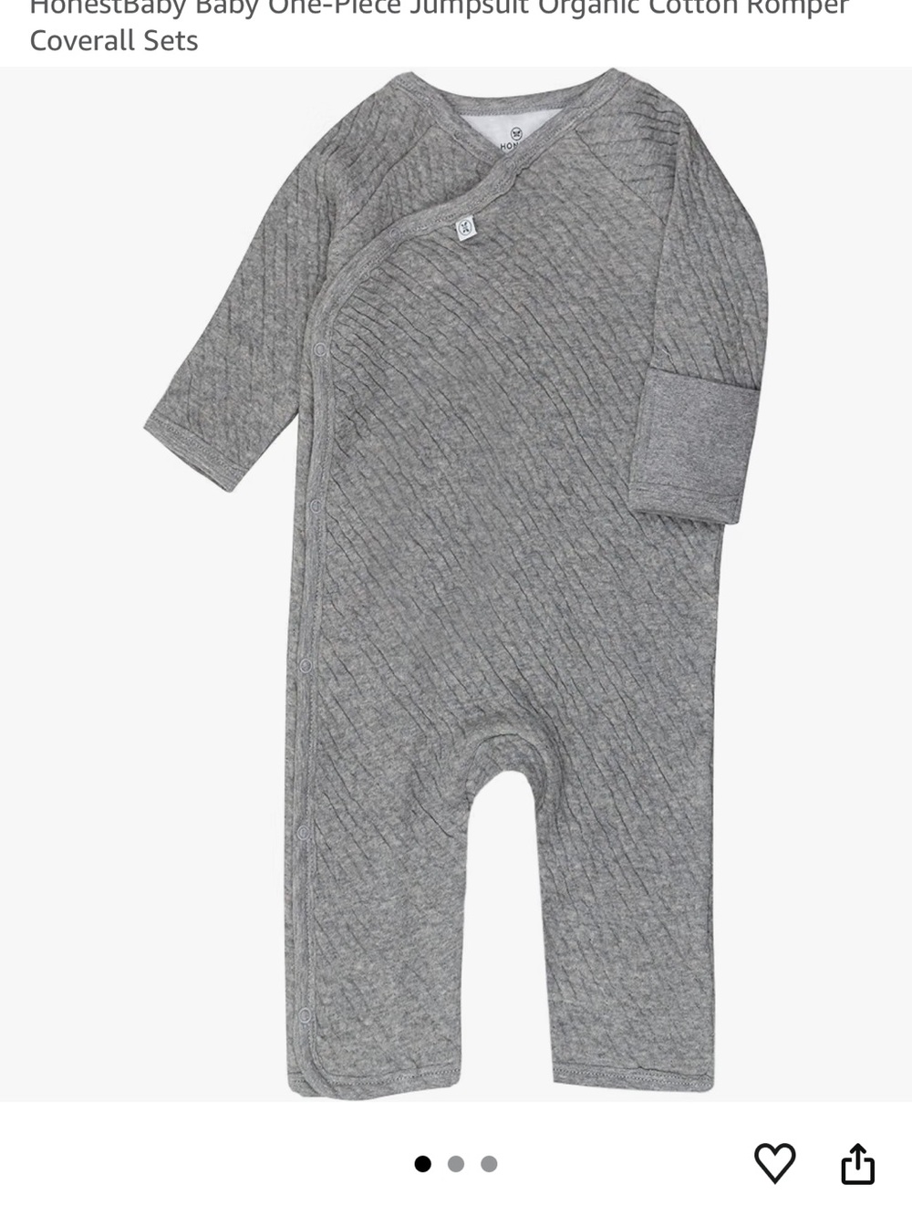 NWOT HONEST 100% Organic Cotton Gray Quilted-Texture One-Piece